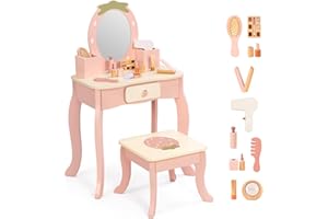 OOOK Toddler Vanity for 3 Year Old, Kids Vanity with Pretend Makeup Accessories, Makeup Table for Kids with Drawer, Pink