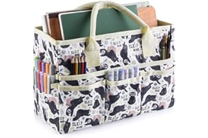 E-WEICHEN Craft Organizer Tote Bag Art Storage Caddy with Multiple Pockets Storage Containers for Art,Craft,and Office Supplies Storage White Sloth