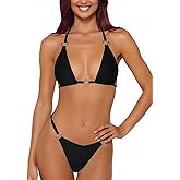 Women Bikini Set Two Piece Swimsuit Sexy Thong Bathing Suit Halter Triangle Tops Cheeky Bikini
