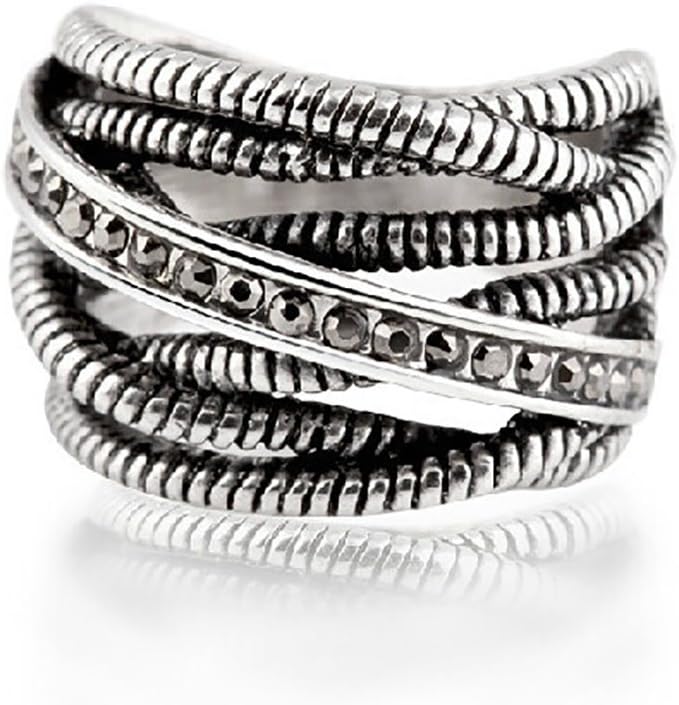 Purposefull Silver Entwined Twist Ring for Women - Crossover Entwined Ropes Ring - Ancient Silver