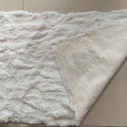 Seek4comfortable Real White Rex Rabbit Fur Throw
