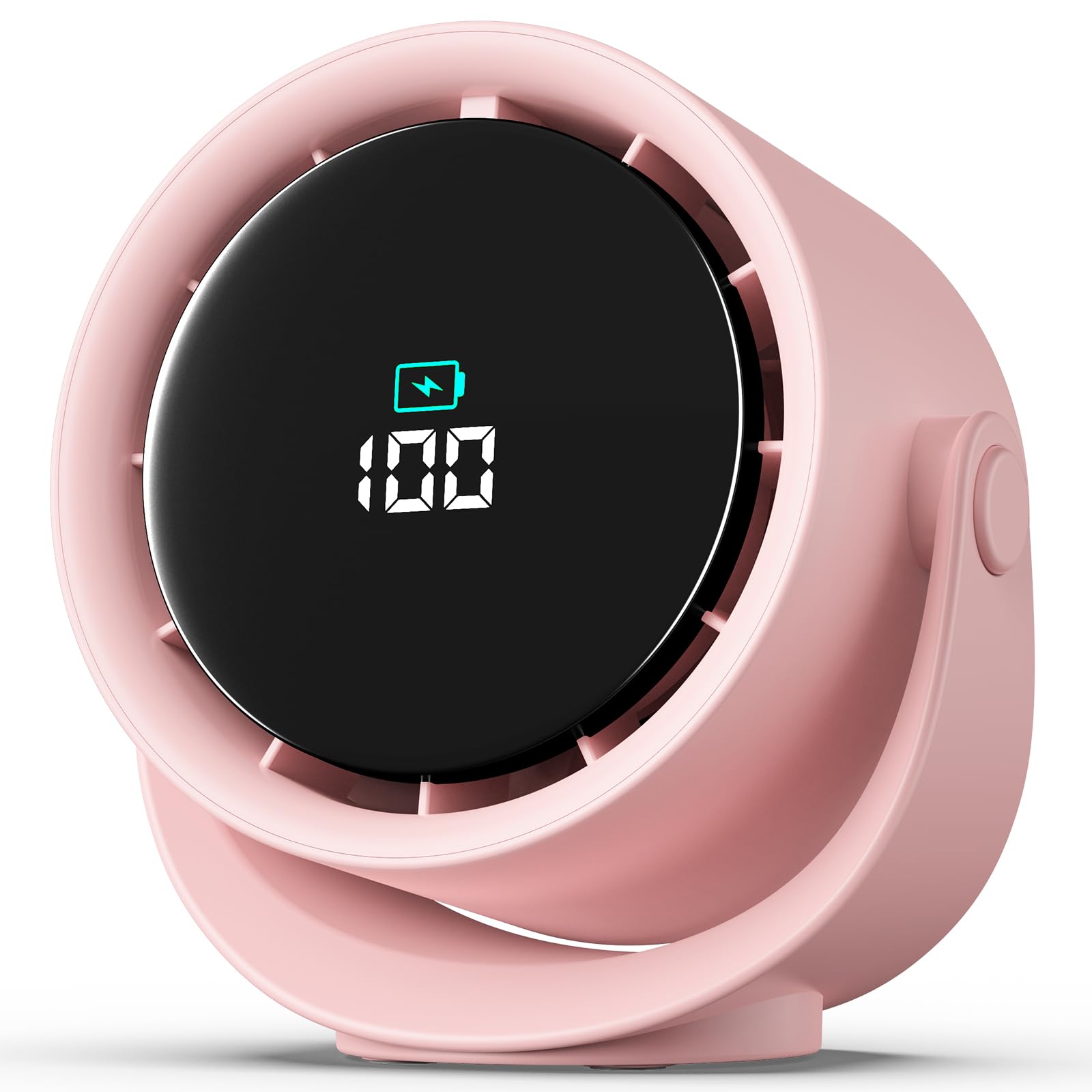 Photo 1 of YOSHENMO Portable Desk Fan for Bedroom, Turbo Table Fans with smile icon LED Display, 6-inch, 5-Speed Strong Airflow, Low Noise, 360° Adjustable Tilt, Suitable for Home, Office, Outdoor, Pink