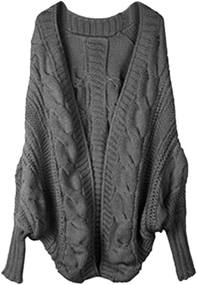 DEHANG Women Thick Loose Asym Hem Batwing Cable Knit Oversized Cardigan Sweater - Grey