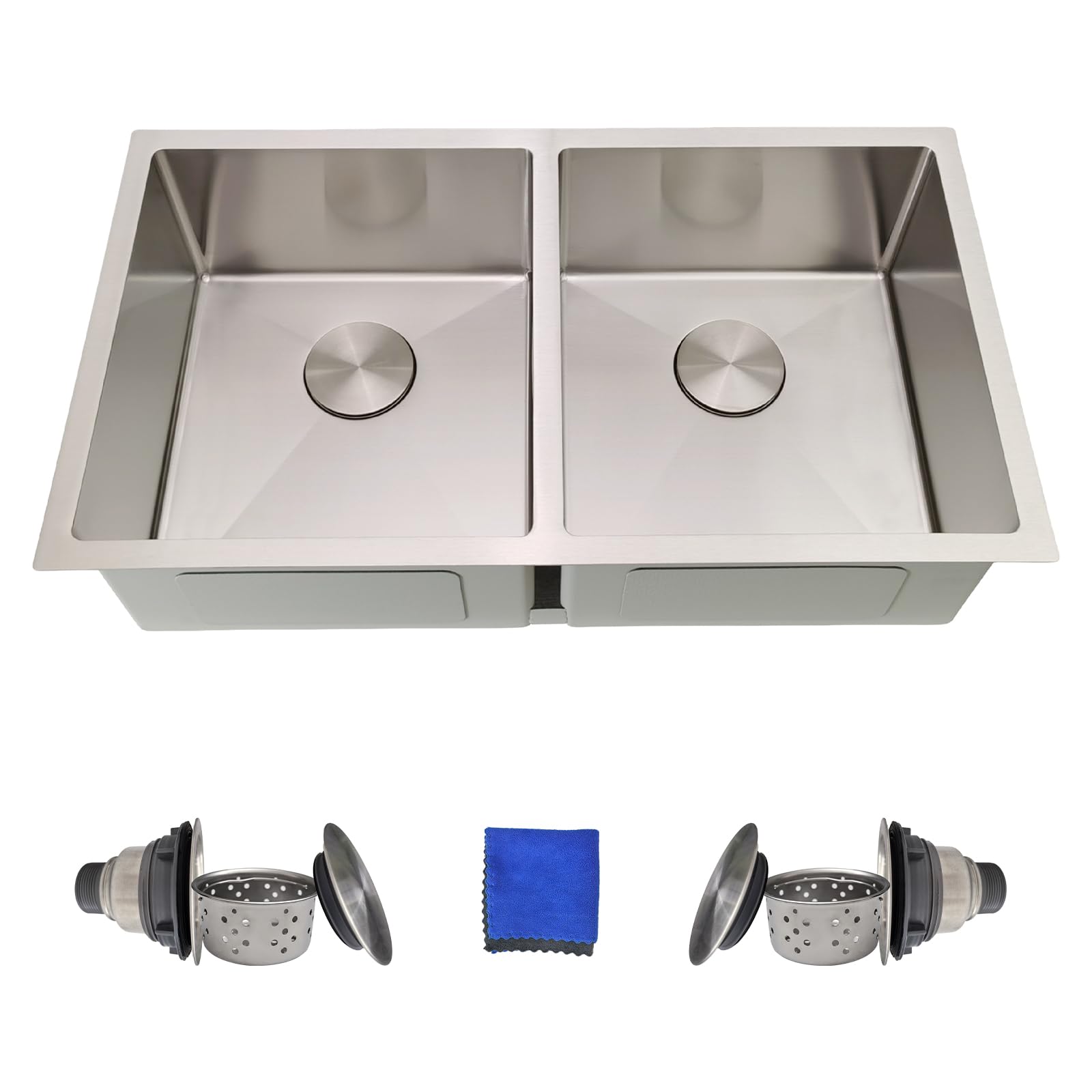 Photo 1 of 32 Inch Double Bowl Kitchen Sinks Undermount – Delironexu 16 Gauge Stainless Steel Kitchen Sink Double Bowl, 32x18 Undermount kitchen Sink with Brushed Finish, 50/50 Double sink