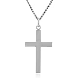 Amazon Collection Men's Sterling Silver Solid Polished Cross with Lord's Prayer Inscription and Stainless Steel Chain, 24"