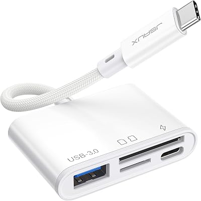 JSAUX 4-in-1 USB C Card Reader with USB 3.0 & Charging Port White