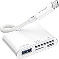 4-in-1 USB C SD Card Reader, JSAUX USB-C Micro SD Card Reader with (USB 3.0 & Charging) Port Compatible with iPhone 16/16 Plus/16 Pro/16 Pro Max, Android, Mac, Galaxy, iPad Pro, Camera -White