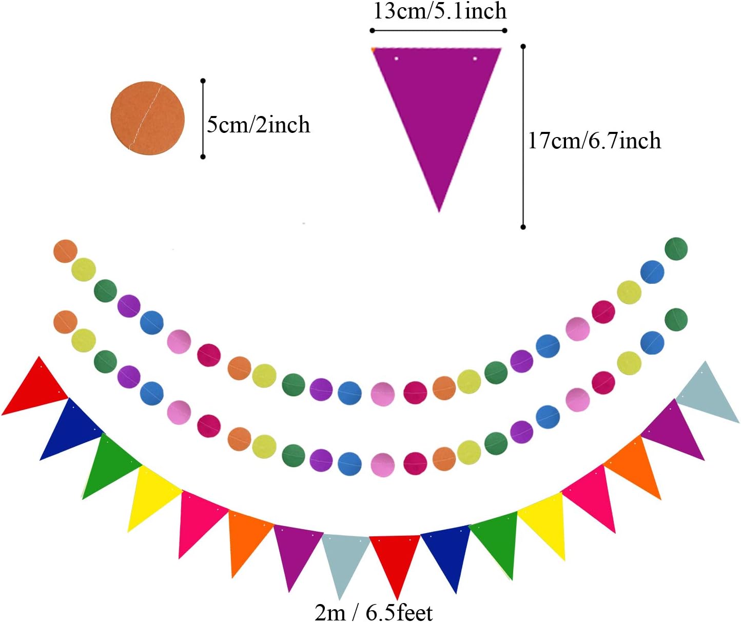 ZERODECO Party Decoration, 21 Pcs Multi-color Hanging Paper Fans, Pom Poms Flowers, Garlands String Polka Dot and Triangle Bunting Flags for Birthday Parties, Wedding Décor, Fiesta or Mexican Party: Toys & Games
