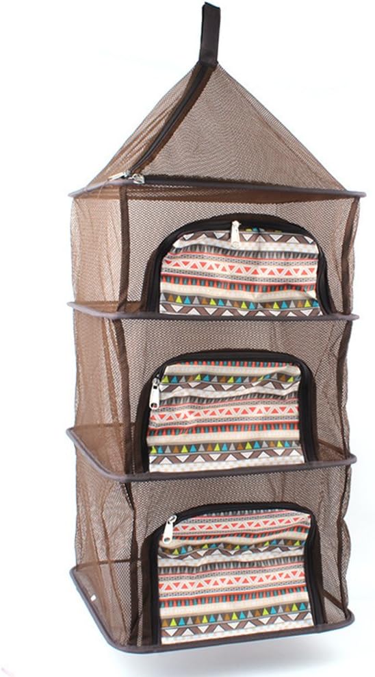 4 Layer Non-Toxic Nylon Netting Collapsible Mesh Hanging Drying Dry Rack Net Food Dehydrator -Brown (39X39cm/15.4X15.4Inch)