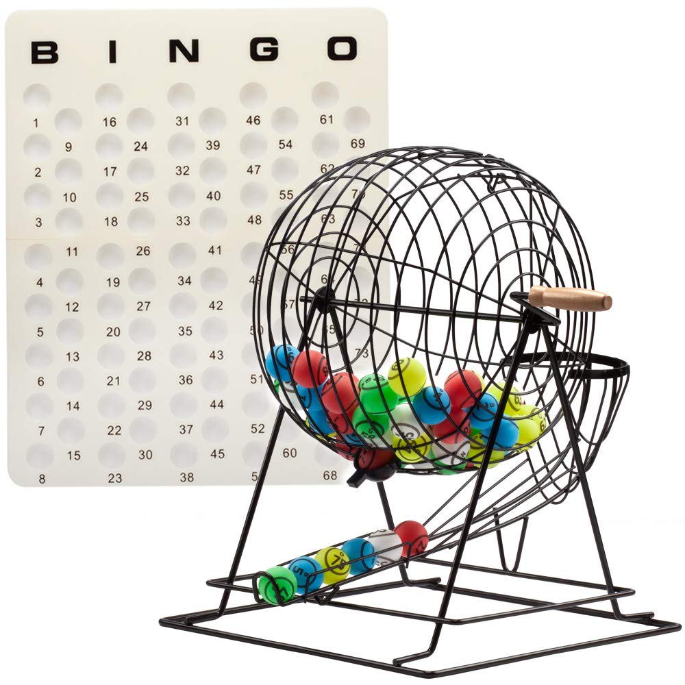 GSE Games & Sports Expert Professional Bingo Game Set. Including Extra Large Brass Bingo Cage, 1.5-Inch Ping Pong Style Bingo Balls, Plastic Masterboard (3 Colors Available)