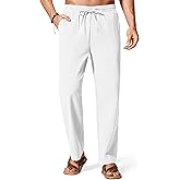 COOFANDY Men's Cotton Linen Pants Elastic Waist Drawstring Summer Beach Trousers Casual Yoga Pant