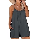 Eytino Womens Plus Size Jumpsuits V Neck Casual Loose Sleeveless Spaghetti Strap Short Rompers (1X-5X)