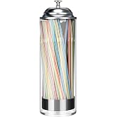 BIGINIWA Glass Straw Holder Dispenser w/ Lid, Clear Container for Counter | Clear glass straw dispenser w/ 304 stainless steel lid, holds straws up to 8.3". Ideal for coffee bar 100 straws