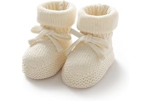 Hadetoto Newborn Baby Booties Cotton Knit Shoes Soft Cozy First Wakers Warm Booties for Toddler Infant Girl Boy