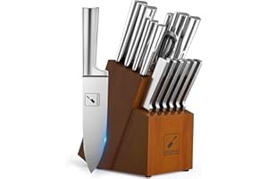 imarku 15-Piece Kitchen Knife Set with Block & Sharpener – Japanese Stainless Steel Chef Knives, Dishwasher Safe, 6 Steak Kni