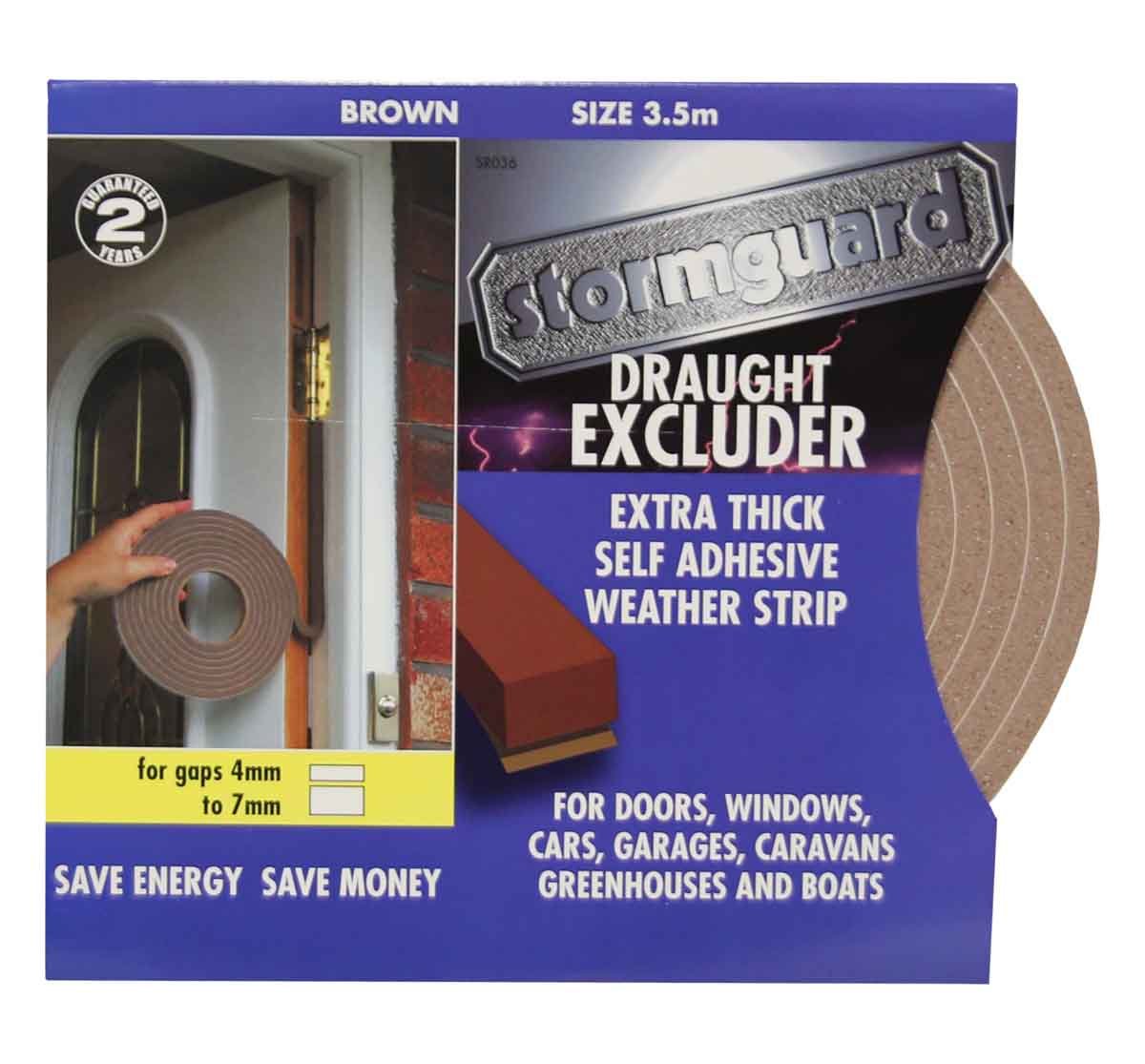 Brown Extra thick rubber foam draught excluder weather proofing seal for 4 - 7mm gaps by Stormguard. 3.5 Metre roll. Guaranteed 2 years.