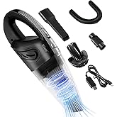 Hiluce Car Vacuum Portable Cordless, Handheld Vacuum Cleaner High Power for Wet and Dry, USB Rechargeable Lightweight Cordless Vacuum, 0.45L Capacity Storage Bag,for Car/Stairs/Pet Hair(Black Silver)