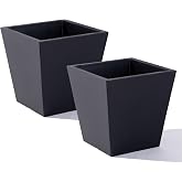 Step2 Tremont Short Square Planter 2-Pack, 14 in Resin Planters, Self-Watering, Onyx Black