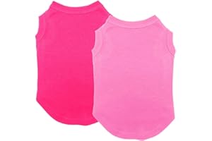 Chol&Vivi Dog Clothes, 2pcs Soft Cotton T-Shirts for Small, Medium, Large, Extra Large Dogs (Pink and Rose Red, S (16" Chest))
