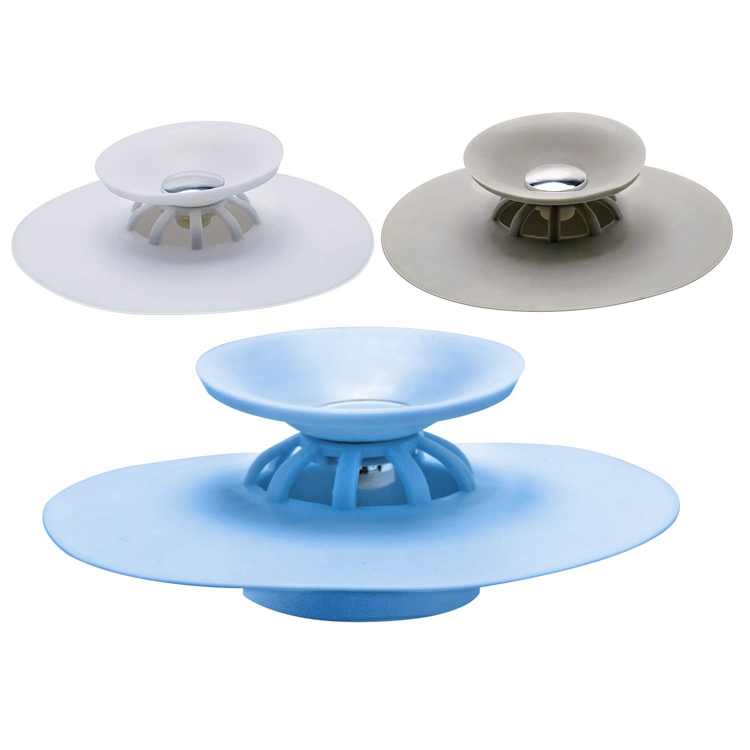 MBSSHI Multi-function Drain Stopper and Hair Catcher of 3 Colors and Strainer for Floor, Laundry, Kitchen and Bathroom (3pack)