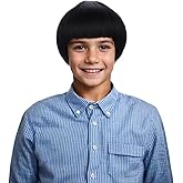 Edivd Kids Black Wig Boys Short Black Straight Wigs Black Wig with Bangs for Child Heat Resistant Synthetic Wigs Wig Cap