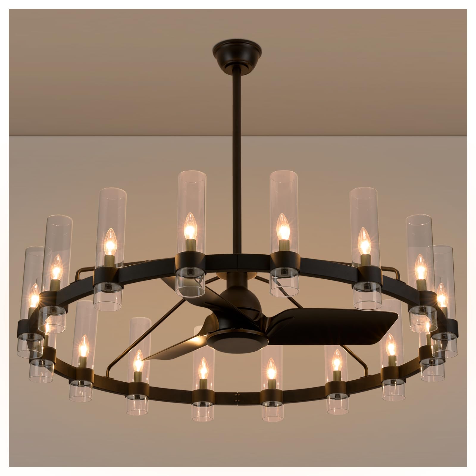 Photo 1 of *UNTESTED*
AEULYTIR Black Ceiling Fans with 16 Lights Wagon Wheel Chandelier, 48 Inch Modern Farmhouse Fandelier, Quiet 6-Speed Reversible DC Motor, 1/2/4H Remote Timing for Living Room/Bedroom/Kitchen