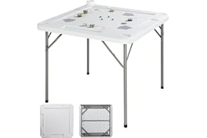 Ktaxon 35" Mahjong Table, Domino Folding Square Tables Set Suitable for Indoor Outdoor Game, Card Poker & Puzzle with 4 Cup Holder and Chip Trays, Adults, White