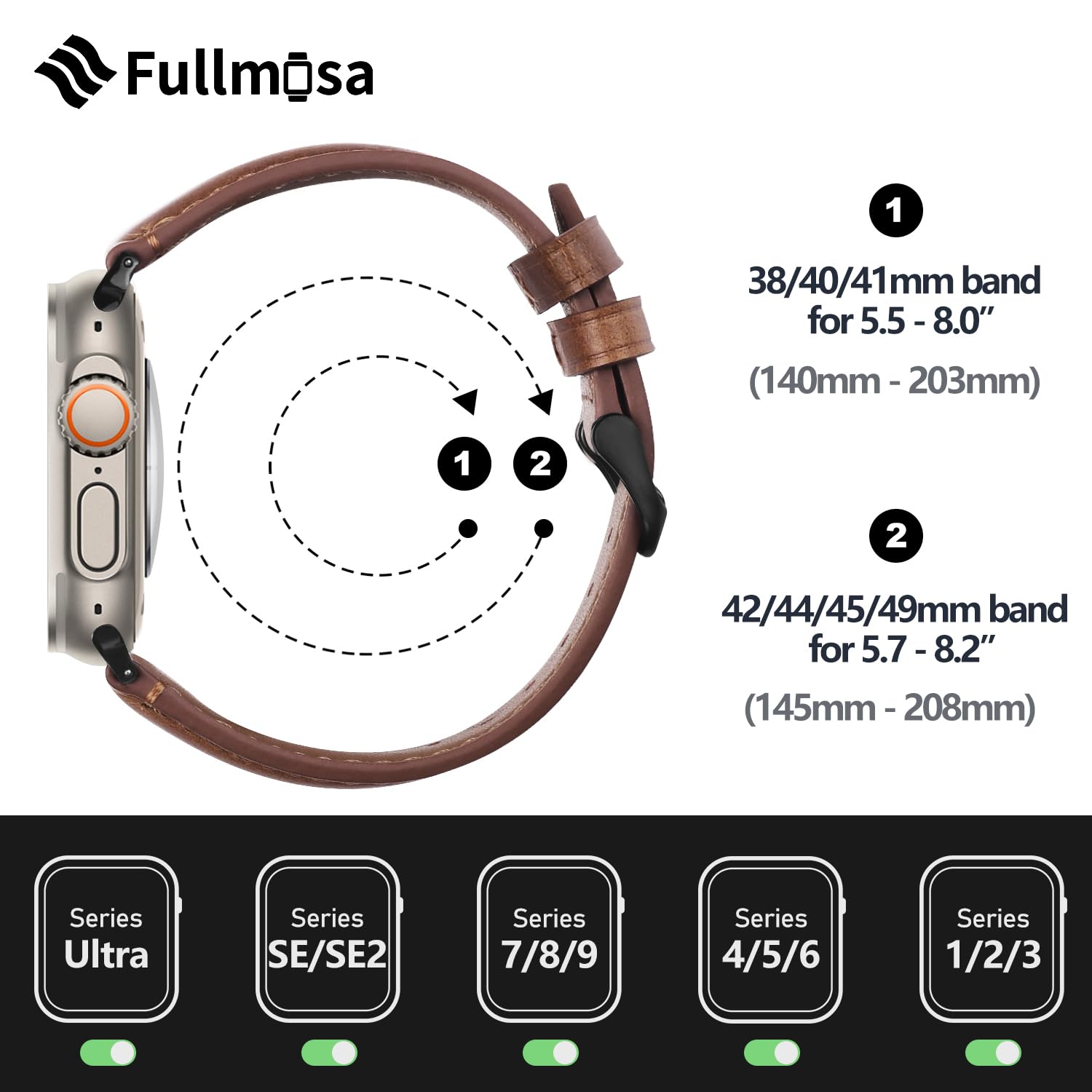 Fullmosa Fullmosa Compatible with Apple Watch Band Retro Leather Apple Watch Ultra 2/Ultra 49mm, Series 10 46mm, 9/8/7 45mm, SE2/SE/6/5/4 44mm, 3/2/1 42mm Band,Brown+Black Buckle