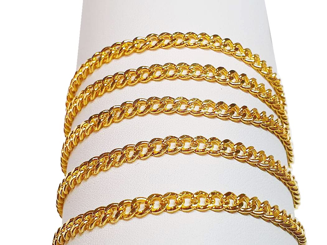 Perlin 3 Metre Link Chain, Curb Chain, Metal Chain, Round Ring Chain, 3 mm, Jewellery Chain, Sold by the Metre for Jewellery Making Necklaces Bracelets (Gold), 4.5x3x1.2 mm