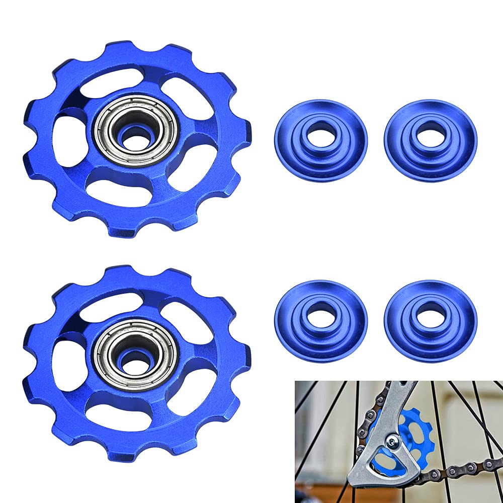 STCRERAG 2Pcs Rear Derailleur Pulley Aluminum Alloy Guide Wheel 11T Jockey Wheels Rear Derailleur Pulley Roller Wheel Bicycle Derailleur Accessories for Road Mountain Bike Bicycle(Blue)