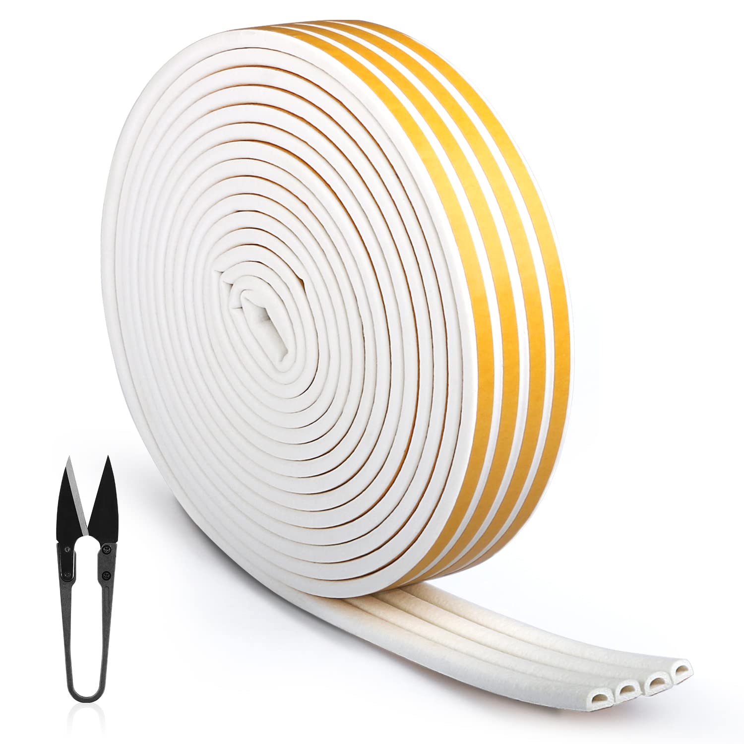 RATEL 30m/ 98.4ft Rubber Weather Strip, Window Draft Excluder Anti-Collision Rubber Seal Tape Self Adhesive with 1 Scissors and 1 Tape Measure for Blocking Cracks and Gaps 4 Seals(White)