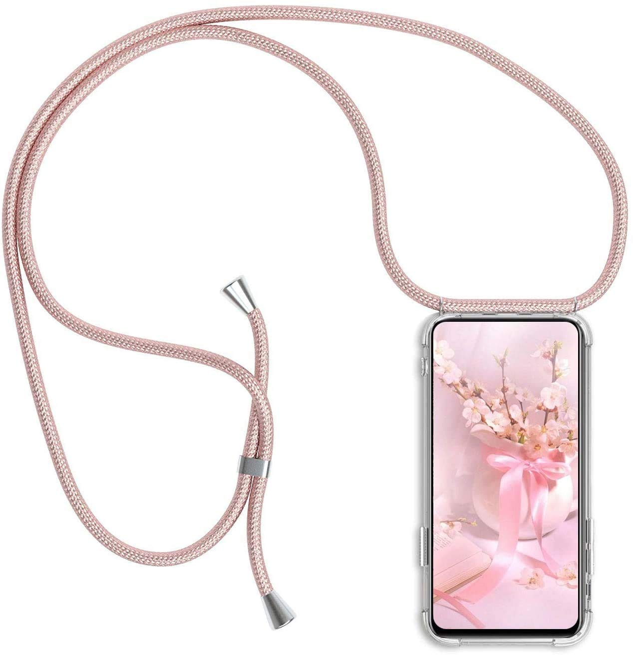 Necklace Case for iPhone 12 Mini Cover with Neck Strap Phone Chain Case Crossbody Necklace with Cord Transparent Silicone Case with Adjustable Lanyard Case with Strap Cord, Pink