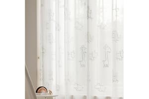 KMSG Cartoon Sheer Nursery Curtains for Kids Boys Girls Room Animals Patterns Tulle Kids Curtains for Bedroom Children Curtains Light Filtering Voile Window Drapes Grommet Top 2 Panels W39 x L84 Inch