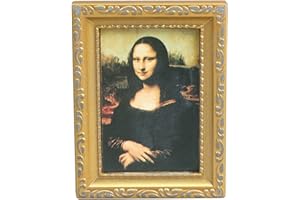 LUOZZY Mini Mona Lisa Painting Model Wall Art Decorations Mini Dollhouse Decorations (Gold)