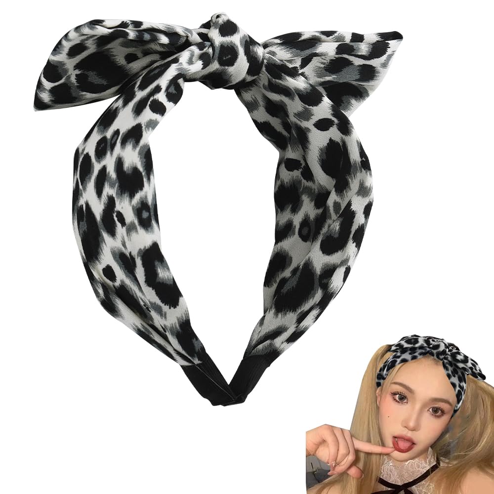 Cow Leopard Hair Bow Hairband for Women Leopard Knot Headbands for Women Twist Knot Headband Cow Print Hairband for Makeup Cheetah Print Hair Accessories for Halloween Headband