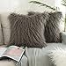 Kevin Textile Pack of 2, Decor Home Deluxe Soft Plush Merino Style Grey Faux Fur Throw Pillow Cover Cushion Case for Bedroom Sofa Chair 18 x 18 Inch 45 x 45 Cm