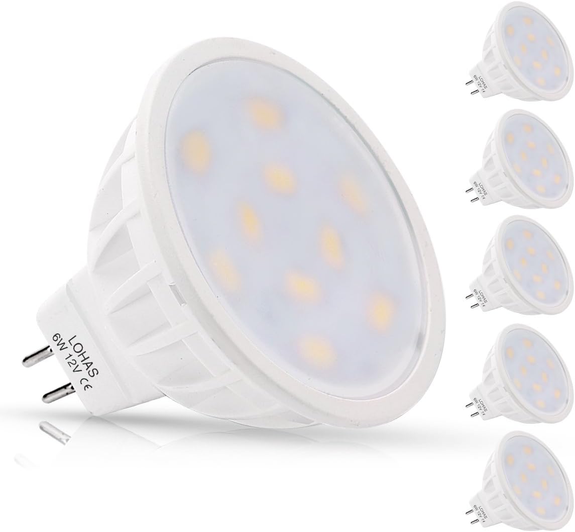 (5 Pack) LOHAS MR16 LED Bulbs Warm White, 50W Halogen Bulb Equivalent, 12 VAC/DC, 500lm, 6W, 120
