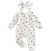 allshope Infant Baby Girl Fall Outfit Sweatshirt Romper Footies Floral Print Ruffle Trim Jumpsuit Newborn Winter Clothes