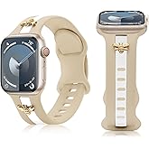 Silicone Strap for Apple Watch Band 38mm 40mm 41mm 42mm, Stylish Bracelet with Gold Honey Bee Charms for iWatch Series 11 10 9 8 7 6 5 4 3 SE, Designer Sport Wristbands for Apple Watch Bands Women Nude
