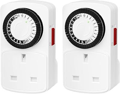 HBN 24 Hour Plug Timer UK 2 Pack 13A 3120W Mechanical Socket Timer 30min