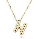 Ewrkbrㅤ Initial Necklaces for Women, 14k Gold Plated Bubble Letter Necklace Chunky Gold Necklace Dainty Charm Initial Necklaces for Women Trendy Custom Preppy Stocking Stuff Necklace Christmas Gifts