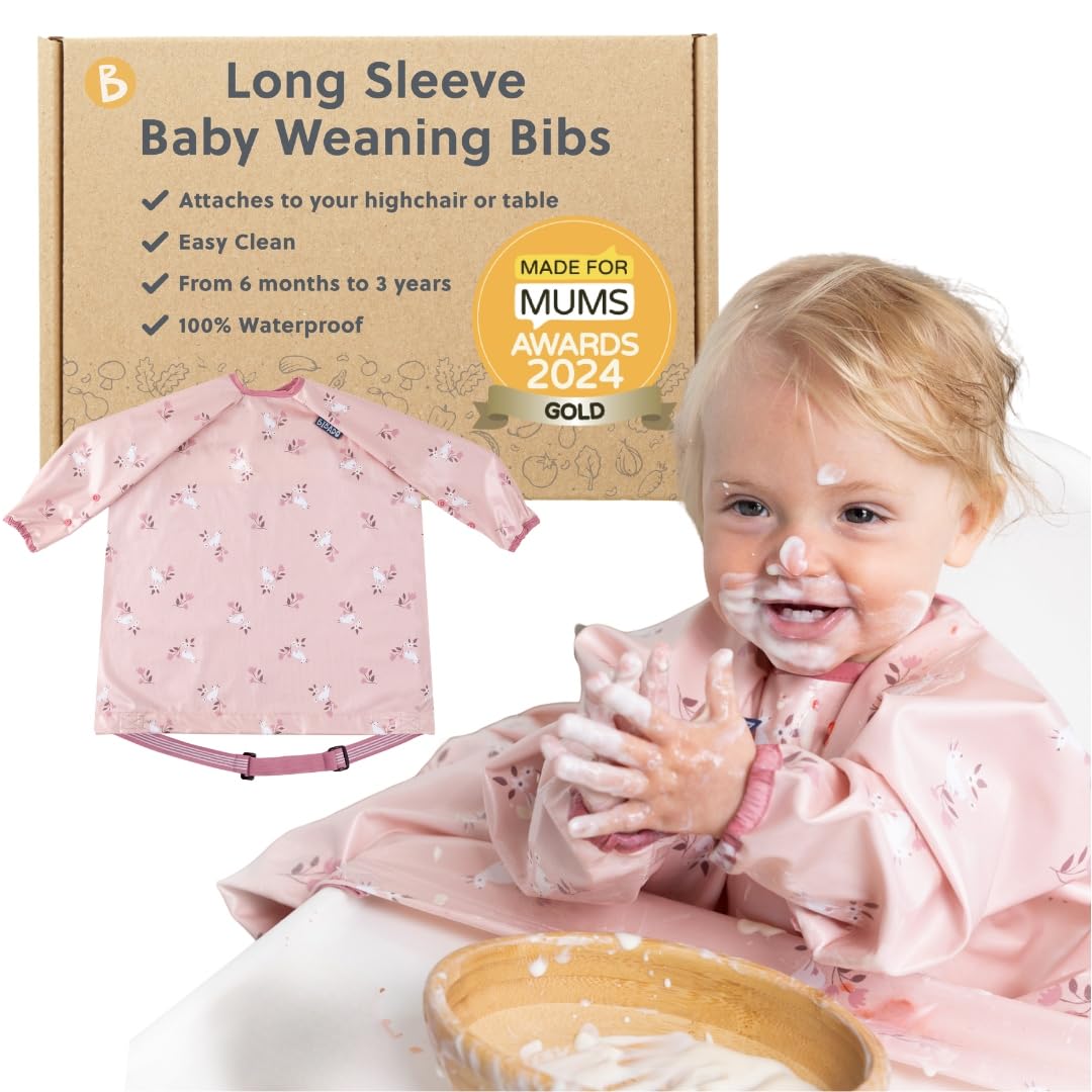 BIBaDO - Long Sleeve Baby Bibs - Babies & Toddlers 6-36 Months - Coverall Baby Weaning Bib - Easy Wipe Clean & Soft Fabric - Attach to Highchair & Tables - Waterproof - Machine Washable - Gifts — image 1