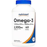 Nutricost Aceite de Pescado Omega 3 - 2500 mg, 120 cápsulas blandas (40 porciones) - Aceite de pescado, capturado en la natur