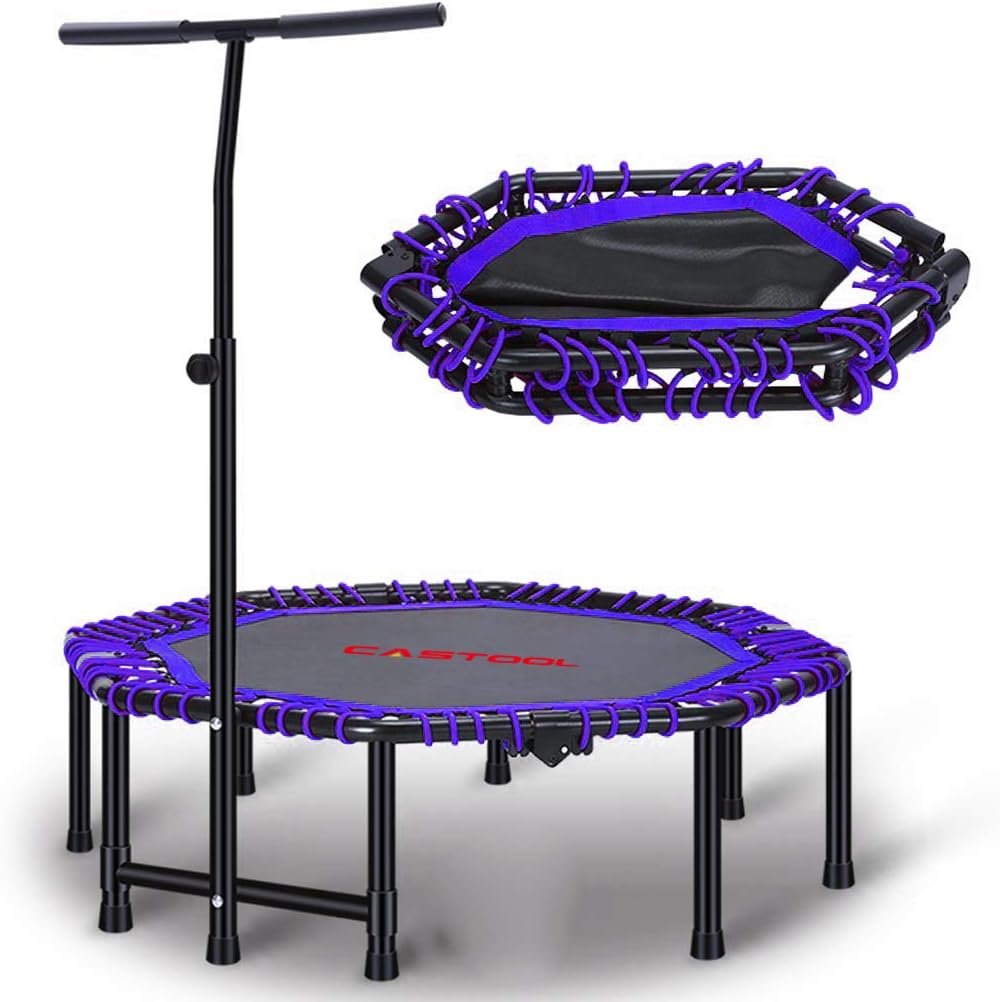 CASTOOL 48''Ultra Quiet Fitness Mini Octagon Foldable Trampoline with Adjustable Handle,Safe Elastic Band – Indoor Fitness/Home Workout Cardio Training for Adults (Blue)