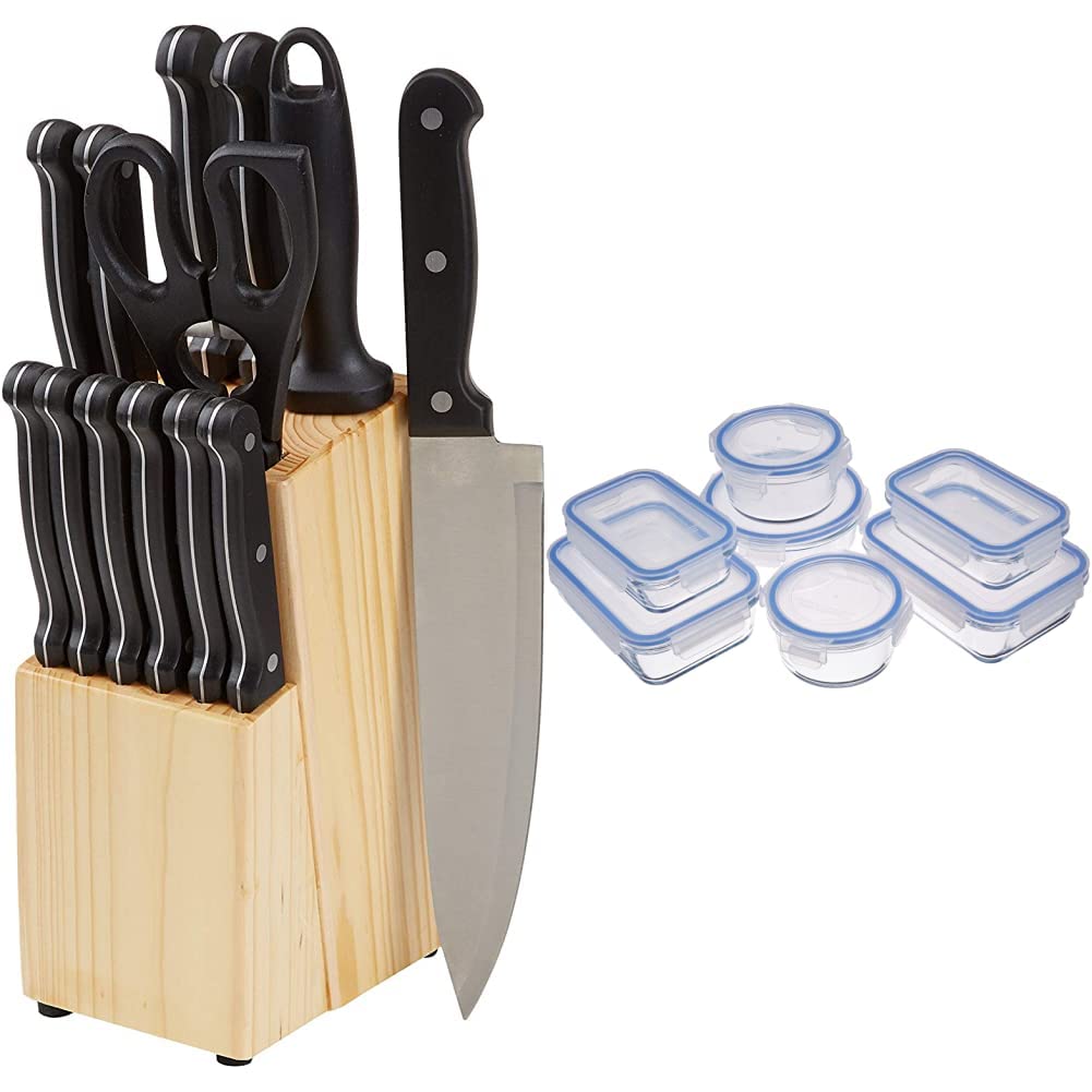 Amazon-Basics-Juego-de-cuchillos-de-cocina-y-soporte-14-piezas-Recipientes-de-cristal-para-alimentos-con-cierre