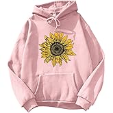 Cute Hoodies for Women Sunflower Print Oversized Sweatshirt Trendy Drop Shoulder Long Sleeve Casual Pullover Sweater
