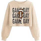 Game Day Crop Sweatshirt for Women Funny Football Baseball Mom Graphic Lantern Long Sleeve Pullover Outfits Tops