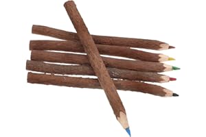 Homoyoyo 6pcs Rustic Wooden Colored Pencils with Natural Tree Bark Design for Adults Lightweight Portable