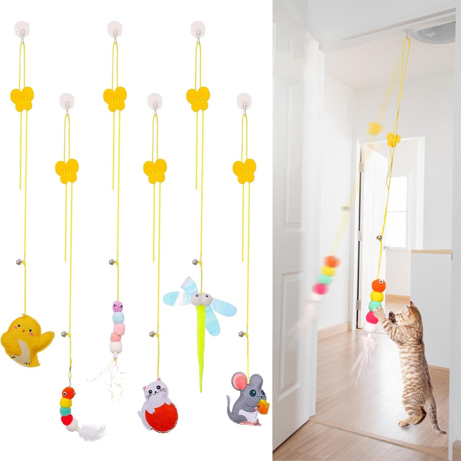 KASESSS 6 Pcs Door Hanging Cat Toy, Self-Play Cat Toy Chasing Exercise, Hanging Door Cat Toy, Interactive Cat Mice Toys for Indoor Cats, Kitten Toys Sets for Hunting Exercising Eliminating Boredom