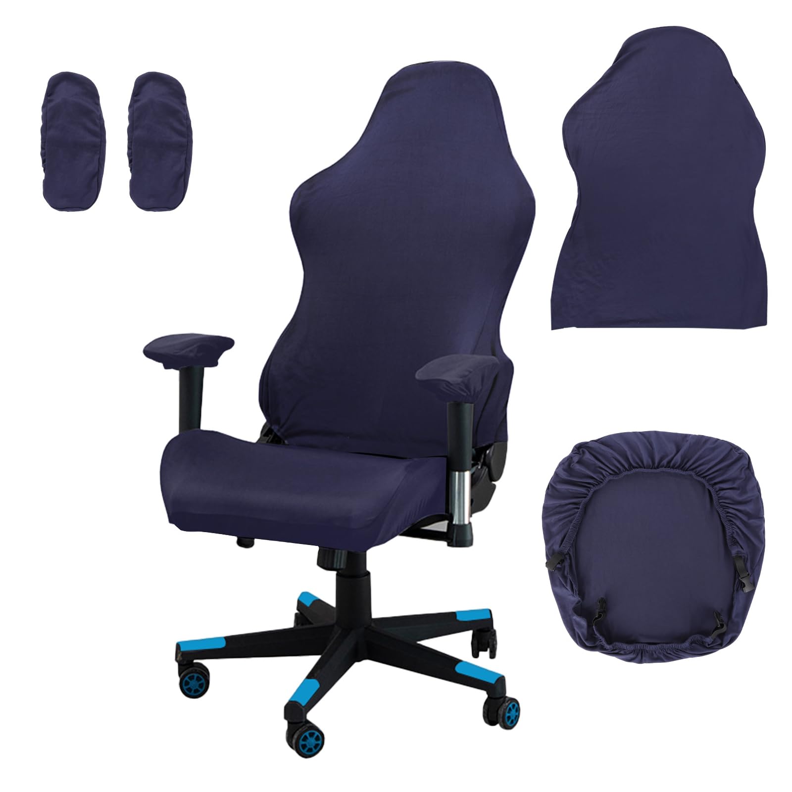 Moorle Gaming Chair Covers, Gaming Chair Covers Stretch 4 Piece, Navy Blue Computer Chairs Cover with Armrest and Back Cover for Game Computer Office Chairs